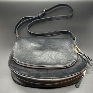 Miztique Black Vegan Leather Crossbody Bag with Gold Hardware